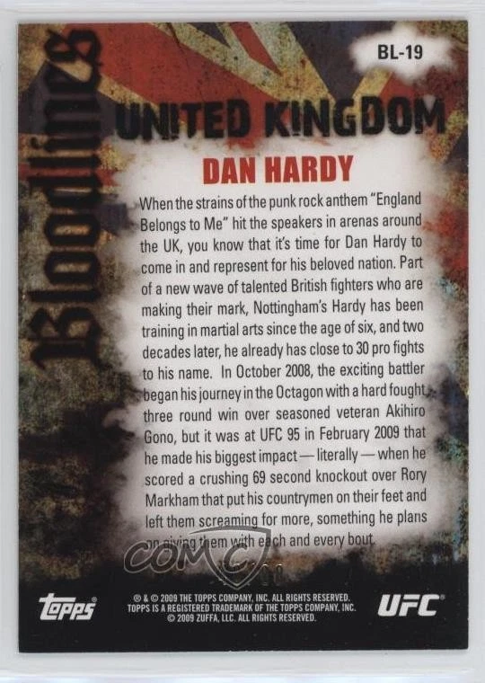 2009 Topps UFC Bloodlines Black /88 Dan Hardy #BL-19 Rookie RC - Image 2 of 2