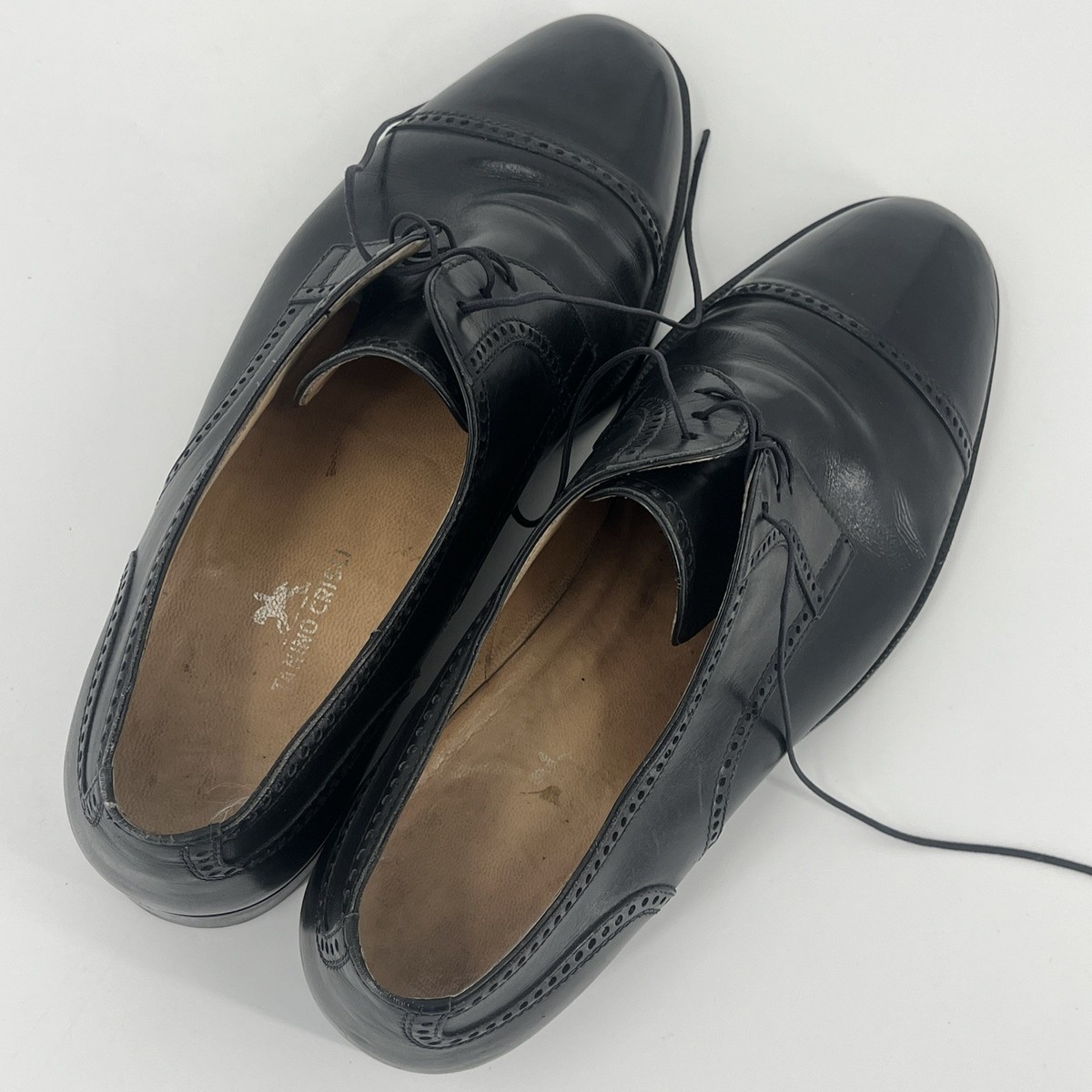 Tanino Crisci dress shoes black leather cap toe oxfords size 9.5
