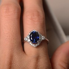 Blue Sapphire Lab Created Gemstone 925 Sterling Silver Statement Ring Duty Free