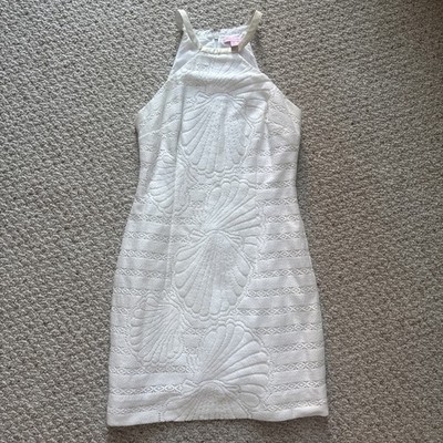 Lilly Pulitzer Jenna White Engineered Lace Shell Stripe Gold Lame Dress Size 2