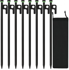 8Pcs Tent Stakes, 16In Heavy Duty Tent Stakes with Storage Pouch, Dia 0.35" Forg
