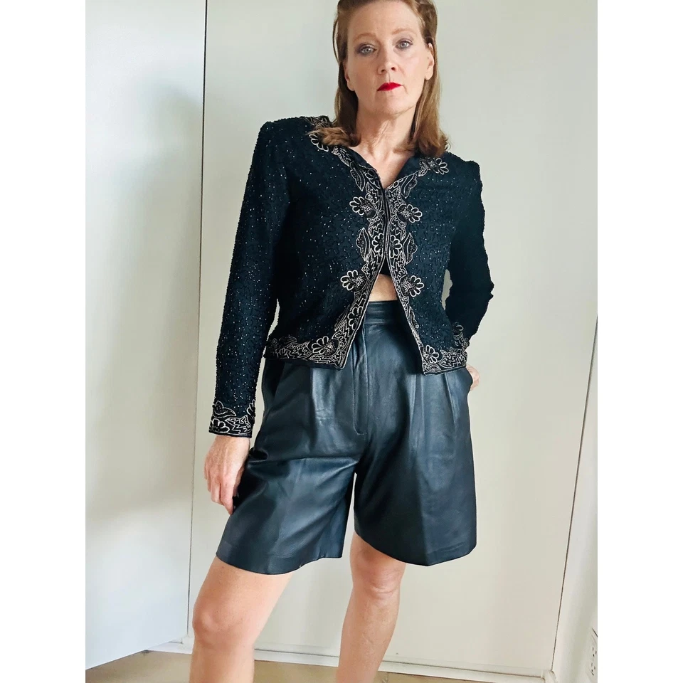 Chaqueta Laurence Kazar Nueva York Vintage Lentejuelas Seda Negra Adornada Vacaciones Foto 3 de 4