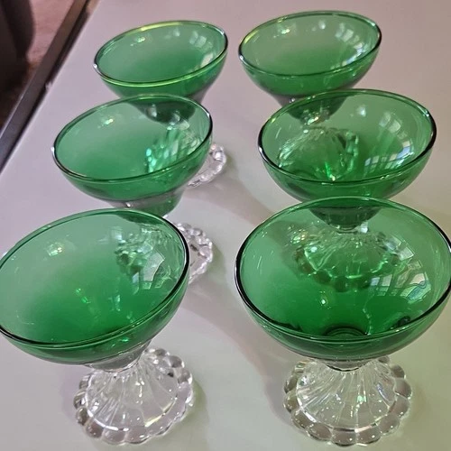 50s Depression Glass green Sherbet dished.