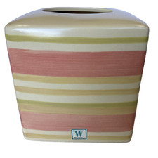Wamsutta Springs Helena Ceramic Tissue Cover Striped Goldenrod Green Coral New