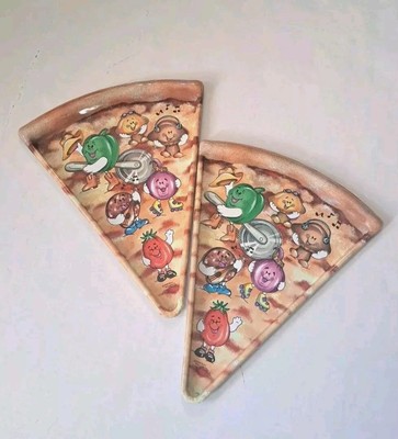 Pizza Slice Shaped Plates Deborah Mallow Vegetables Design Kids Party Set of 2