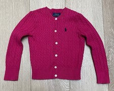 POLO Ralph Lauren Girls Dark Pink Cable Knit Cotton Sweater Cardigan Button 4T