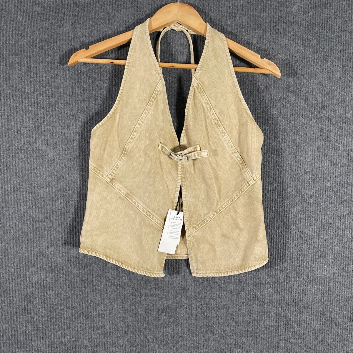 Glassons Top Womens 10 Beige Tank Singlet Cropped Denim Retro Rodeo Western NEW