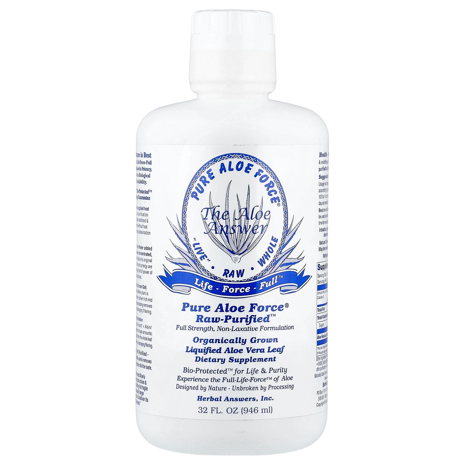 Чистое Алоэ Форс, очищенное в сыром виде, 32 жидких унции (946 мл)