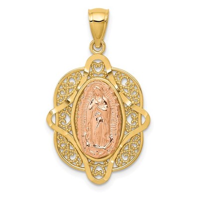 14K Massiv Bicolor Gold Unsere Liebe Frau von Guadalupe Jungfrau Maria Anhänger 30,5mm