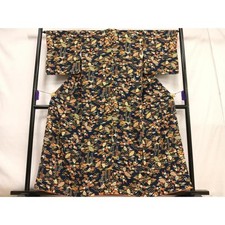 Heiwaya Kimono Pure Silk Small Pattern Fan Flower Used Japan