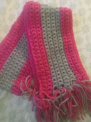 Handmade Crochet Striped Multicolor Fringe Rectangle Scarf for Women