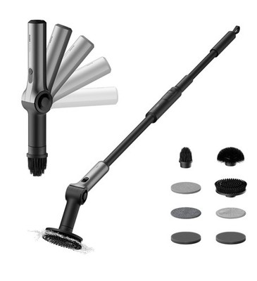 HOTO Flexi Cordless Spin Scrubber w Telescoping Handle 8 Attachments NEW (40B)