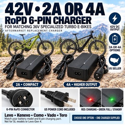 42V Charger for Specialized Turbo Levo Kenevo Vado Como Tero 2A/4A RoPD 6-Pin