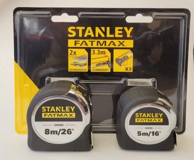 Stanley Chrome FatMax Twin Pack 5m (16') & 8m (26') Tape Measures STA043041