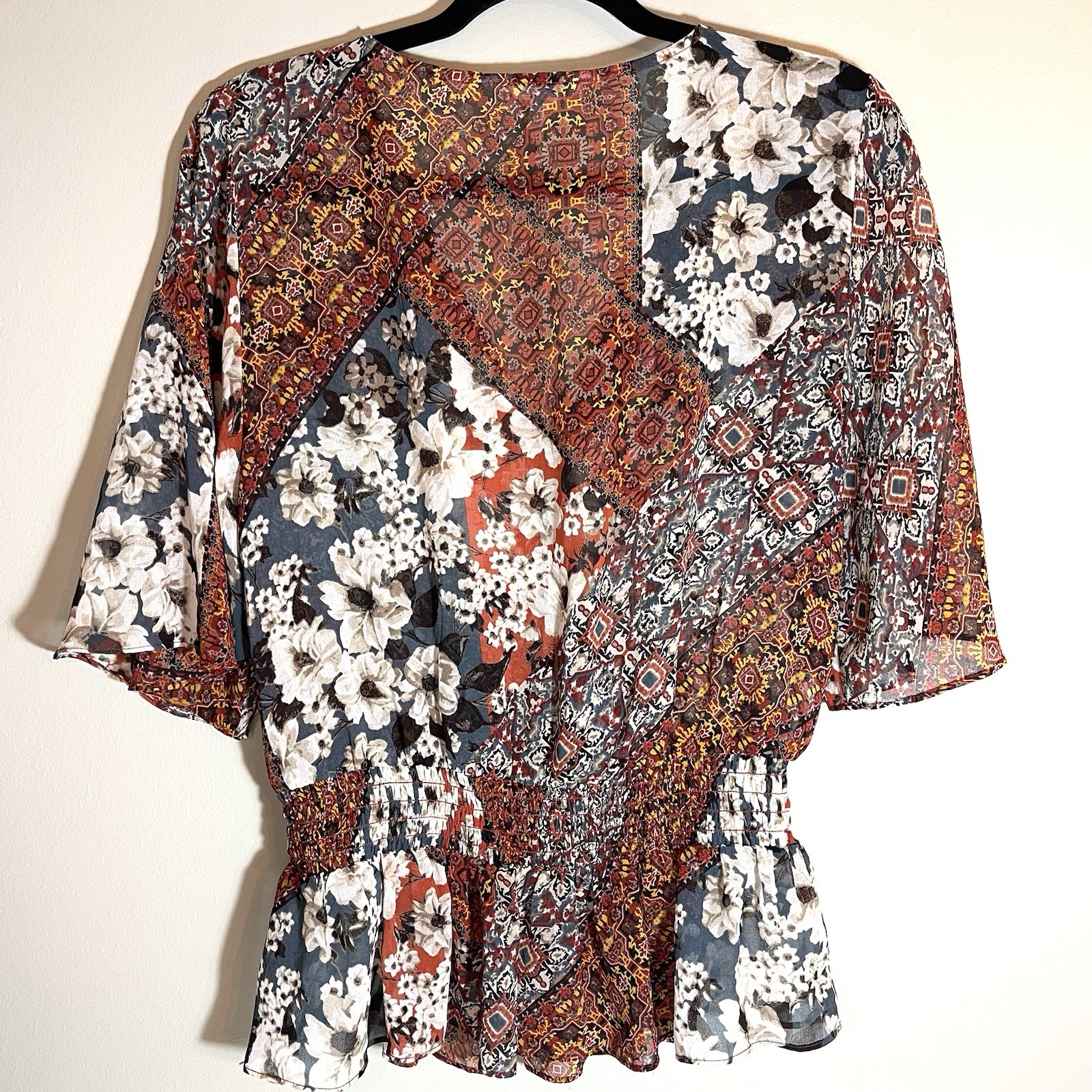 BCBGeneration V Neck Peplum Patterned Patchwork T… - image 5