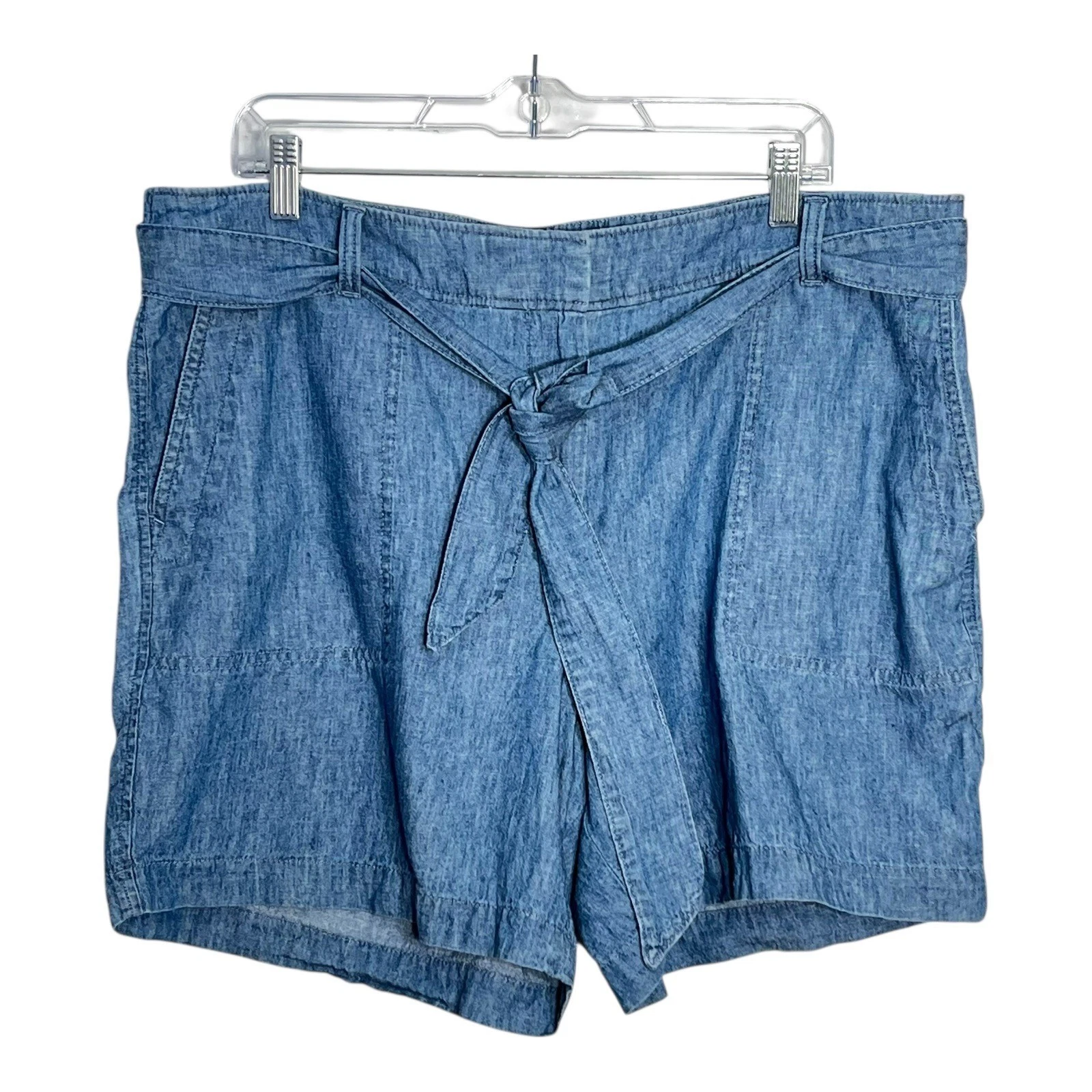 Talbots Blue Linen Cotton Blend Tie Waist Shorts Womens Size 16 High Rise