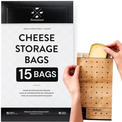 Formaticum - 15-Pack Cheese Storage Bags - 6.25 x 11 Wax Paper Bags to Keep C...