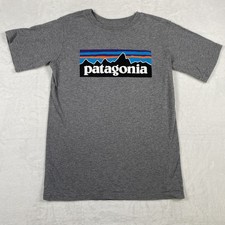 Patagonia Boys Graphic T-Shirt Heather Gray Size M 10 Logo Casual Comfort