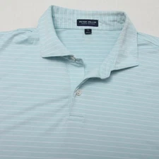 Peter Millar Polo Shirt Mens XL Light Blue White Stripe Crown Crafted No Logo
