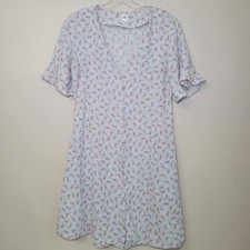 Gap Smock Dress Button Front Flutter Sleeve Pockets Lt Blue Floral Cottagecore M