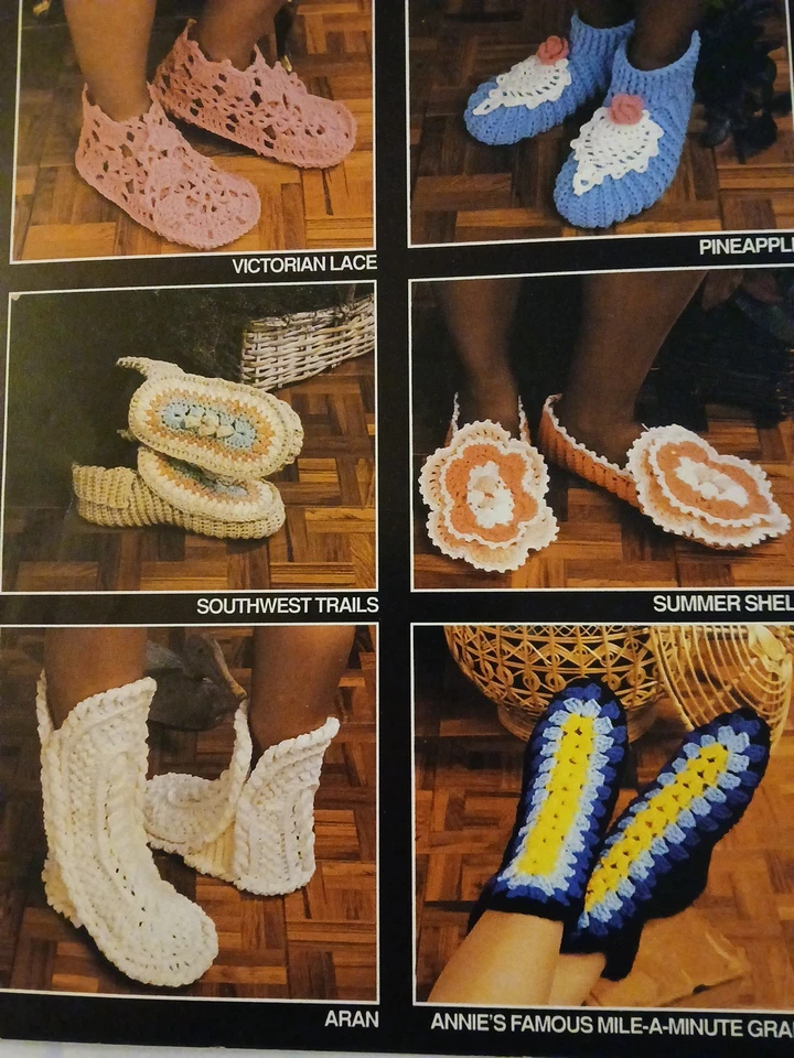 ANNIE'S MILE-A-MINUTE CROCHET SLIPPERS--6 Cute Designs-- Pattern Booklet - Image 2 of 2