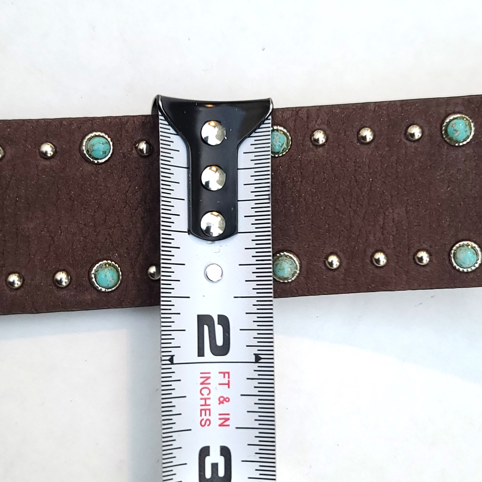 STREETS AHEAD Brown Leather Belt Sz M Southwestern Studs Turquoise Stones NWOT