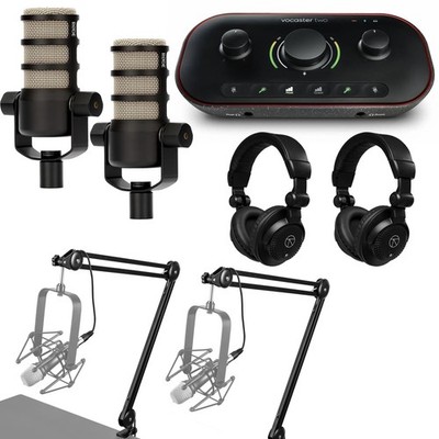 Focusrite Vocaster Two Podcast Interface for Solo Content Creators, Bundle with