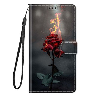 Fire Rose Wallet Case For Samsung iPhone Mi OPPO Redmi Moto Google Sony Honor