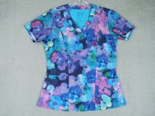 Barco One X-Small Blue Floral V-Neck Scrub Top
