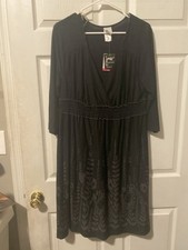 Just My Size Women's V Neck Fit Flare Stretch Black Floral Dress - Sz 1X