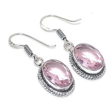 Pink Kunzite Gemstone Handmade 925 Sterling Silver Jewelry Earring Size 1.4"