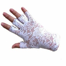 DreamHigh Women Wrist Length Lace Half Finger Gloves White