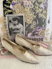 ANTIQUE EDWARDIAN CREAM SILK Wedding SHOES Handmade