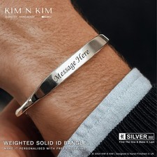 Free Engraving 925 Silver Mens Womens ID Torque Bangle Bracelet✔️Quality✔️Solid