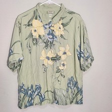 Tommy Bahama 100% Silk Hawaiian Camp Shirt Floral Tropical Gre...