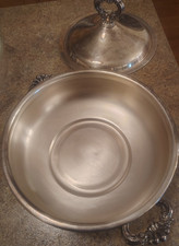 Antique US Silver-Plated Decorative Bowl with Ornate Handles, Lid, Covered Dish