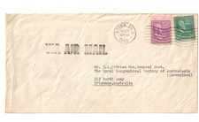 Prexie, 50 cent, 20 cent, Air Mail, Bryan OH to Australia, 1946
