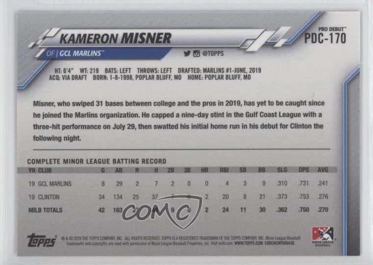 2020 Topps Pro Debut Chrome Kameron Misner #PDC-170 - Image 2 of 2