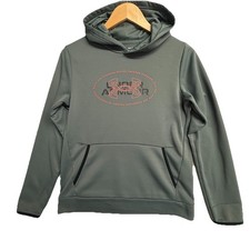 Youth Under Armour ColdGear Hoodie Gray Pullover Athletic Sweatshirt YLG 17x22