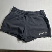 Justice Girls Sweat Shorts Black XL 16/18 Drawstring Pockets