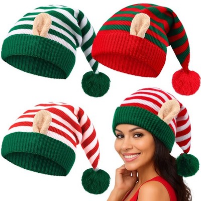 3 Pcs Christmas Knitted Elf Hats with Ears Elf Beanie Crochet Party Hat for H...