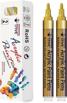 TFIVE Gold Paint Marker Pens - 2 Pack Acrylic Permanent Marker, 2-3Mm Medium Tip