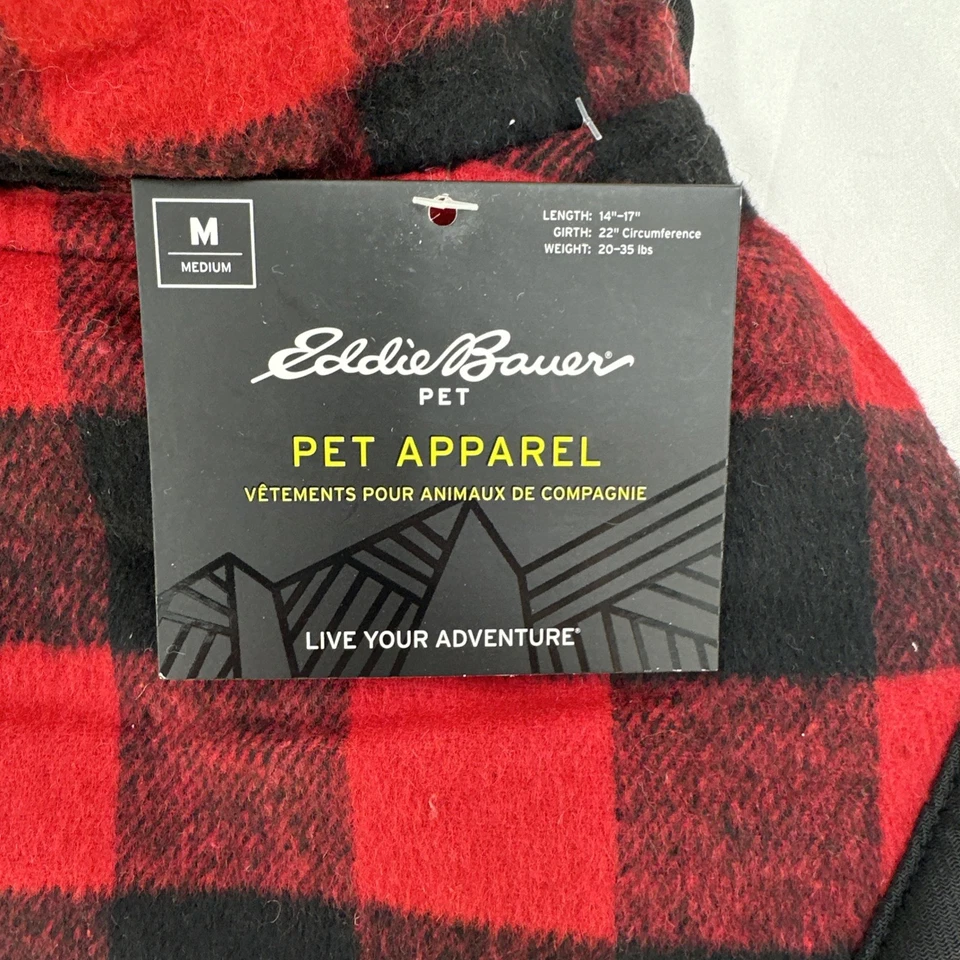 Eddie Bauer Dog Coat Med Buffalo Plaid Black/Red Fleece Lined Jacket 20-35lb - Image 4 of 4