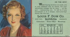 St. Paul MN Blotter Louis F. Dow Pin-Up Shirley Calendar March Vintage 1939