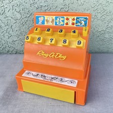Vintage Ring-A-Ding Toy Cash Register Orange Plastic Unbranded / Tomy Style