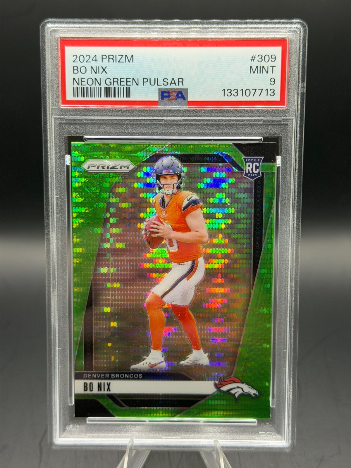 2024 Panini Prizm - Bo Nix #309 Neon Green Pulsar Prizm (RC) MINT PSA 9!!!