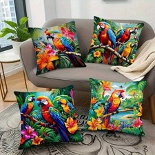 Vibrant Set x 4 Bright Colourful Parrot Print Cushion Covers - Jungle 45cm (B2)