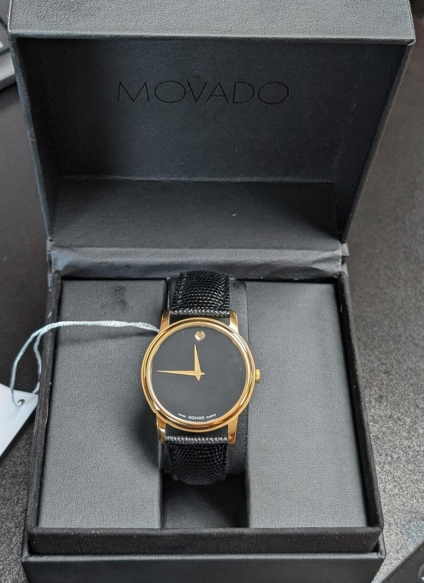 Movado Swiss Quartz Alligator Museum Watch Black Leather New in box Used Movado Museum 14k 34mm auto watch | Gray & Sons Jewelers main image 3