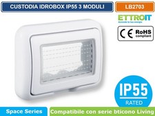 PLACCA COPERTURA STAGNA IDROBOX 3 MODULI BIANCA IP55 COMPATIBILE BTICINO LIVING