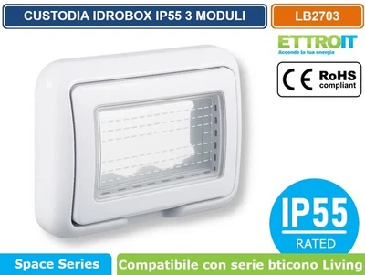 ETTROIT PLACCA COPERTURA STAGNA IDROBOX 3 MODULI BIANCA IP55 COMPATIBILE BTICINO LIVING